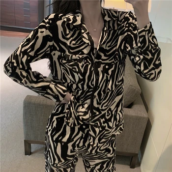 Jar, Jeseň Ženy Pijama Mujer Velvet Sleepwear Textílie Pyžamo Dlhý Rukáv Plus-Veľké Plus Veľkosť Zimné Zebra Vzor Pyžamo Nastaviť