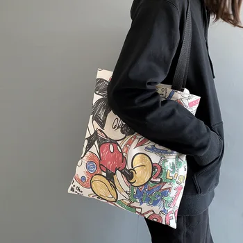 Disney nové plátno taška dámy jediný ramenný iny karikatúra roztomilý Mickey mouse tlač módne študent plátno, baby, dievčatá, kabelky