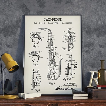 Saxofón Patent Vintage Poster Vytlačí Hudobník Saxofonista Darčeky Na Hudobné Nástroje, Hrnčiarske Umenie Plátno Na Maľovanie Na Stenu Decor