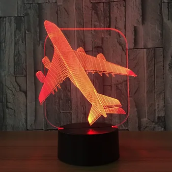 Air Plane 3D Svetlo stolná Lampa Optické Ilúzie Bulbing Nočné Svetlo 7 Farieb Zmena Nálady Lampa
