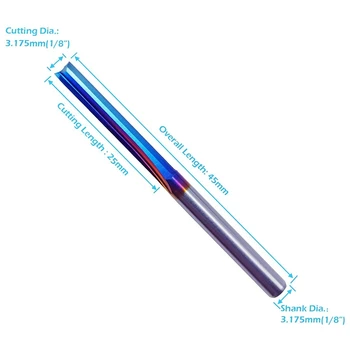 10Pcs 3.175 mm Potiahnuté Modrá Rovno Konci Mlyn 2 Flauta Karbidu Frézovanie Frézy na Drevo, MDF Plastové CNC Gravírovanie Bitov