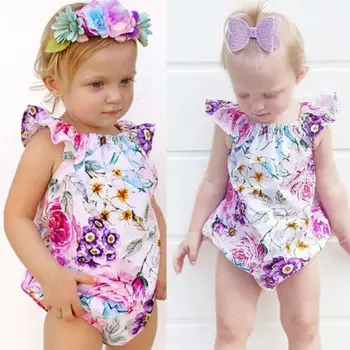 Novonarodené Deti, Baby, Dievčatá Oblečenie Kvetinový Jumpsuit Romper Playsuit + Hlavový Most Oblečenie