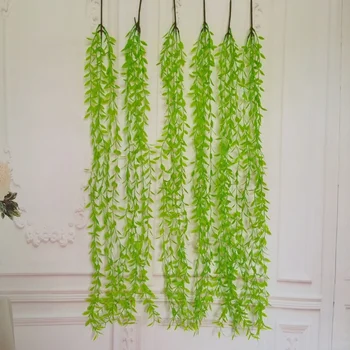 12Pcs umelý ratan pre domáce dekorácie, svadobné záhradné steny umelý ratan zelený veniec vŕbové listy 1