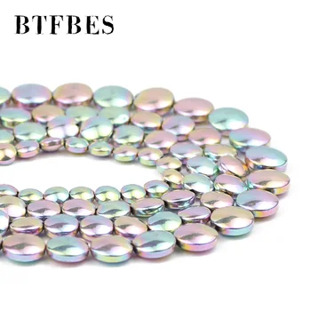BTFBES 6~10 mm Svetlo Fialová Ploché Okrúhle Mince Hematite Prírodného Kameňa Voľné Dištančné Korálky Pre Šperky, Takže DIY Náhrdelník Zistenia
