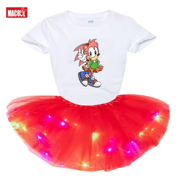 Dievčatá Oblečenie Súpravy Svetla LED Tutu Šaty+Tričko 2020 Nové Letné princezná dievčatká Módne Deti Oblečenie Bežné Nastaviť Deti
