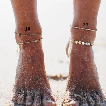 2017 hot vrstvený reťazca členok šperky kolo disku naboso mu nohy reťazca 2 vrstvy anklet 2 štýly accessorries ženy