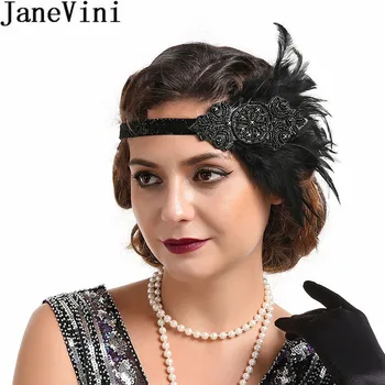 JaneVini Vintage Svadba Klobúky a Fascinators pre Ženy Elegantné Perie Headpiece Cosplay Svadbu, Ples Strany hlavový most 1920