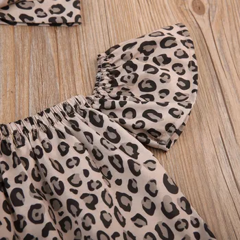 Pudcoco 2KS 2017 Novorodenca Batoľa, Dieťa Dievčatá Oblečenie Leopard Deti Off-ramenný Lomka krku Topy+Šál Oblečenie Oblečenie 1-6Y