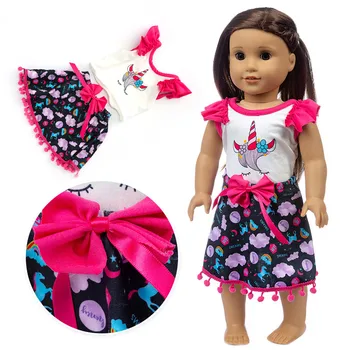 Fit 18-palcové 43 cm American Doll Oblečenie Dievča Narodené Dieťa Červená Jednorožec Pompézne Sukne Oblek Pre Dieťa Darček k Narodeninám