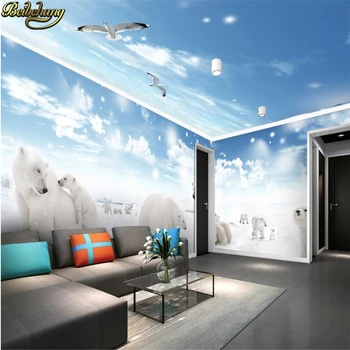 Beibehang Vlastné Foto Tapety, Maľby Európskej vintage obývacia izba dekorácie Sneh polar bear nástennú maľbu, Tapety Na Steny, 3 D