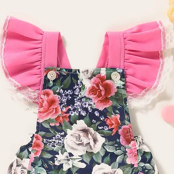 YOYOSHOW Lete nové dievčenské jumpsuit pohodlné & módne dievčenské kvetinový rukáv jumpsuit 0-2 rokov dievčenské kombinézu.