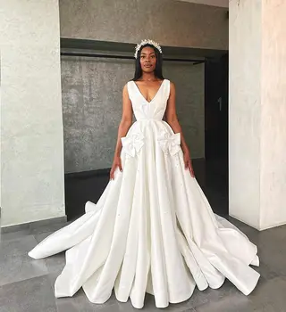 Nový Štýl Luxusné Svadobné Šaty Tvaru Perly Luk Prehodil Dlhé Šaty Svadobné Šaty Trubice