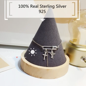 925 Sterling Silver Cross Náramok pre Dievča Vinobranie Ručne Víla Strapec Strane Reťazca Pulsera de Plata Šperky Kúzlo Plata