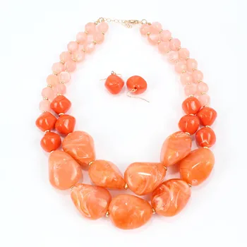 Módne šperky jelly 2 colores korálkové dvojitej vrstvy náhrdelník a náušnice žena strany kostým gadgets jewerly sady