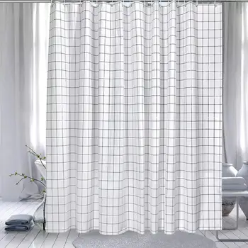 6 Biele Kockované Sprchový Záves 180 CM Nepremokavé Kúpeľňa Oblasť Opony Biele Polyester Vlhkosti-Dôkaz Sprchový Záves D50
