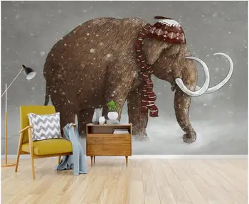 Vlastné fotografie, 3d tapety Akvarel ručne maľované mamut slon pozadí obývacia izba domova tapety na steny 3 d
