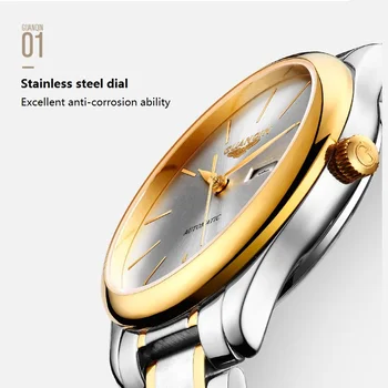 GUANQIN Sledovať Mužov Automatické Zlaté Hodinky Business Jednoduché Hodiny Mužov z Nehrdzavejúcej ocele, Dátum, vodotesné Duté Mechanické náramkové hodinky