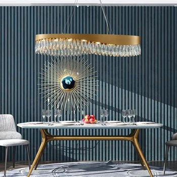 Oválne nehrdzavejúcej ocele krištáľový luster obývacia izba jedáleň dekorácie svetlá nepravidelný ostrov luxusný hotel LED osvetlenie