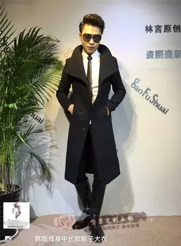 XS-6XL 2019 Mužov oblečenie BIGBANG Módne Kaderníčky dlho vlnené kabát kabát Plus veľkosť Kostýmy
