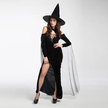 Ženy Backless Čarodejnice Goddes Cosply Kostýmy, Sexy Bohyne Demon Halloween Strane Pozdĺžneho Šaty, Klobúk 2ks Nastaviť Halloween Cos Kostýmy