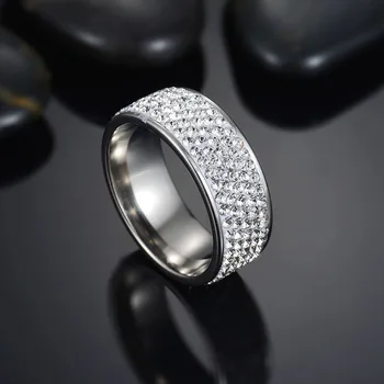Romantický 5 Riadkov Crystal Nerezový Krúžok Žien pre Elegantný Plný Prst Lásky, Snubné Prstene, Šperky Šírka 8mm