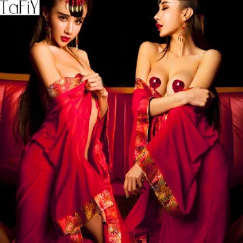 Nové Červené tri miesta sexy spodnú bielizeň hot vystavení prsia backless sexy Čínsky kostým sexy erotické sleepwear teddy erotická bielizeň