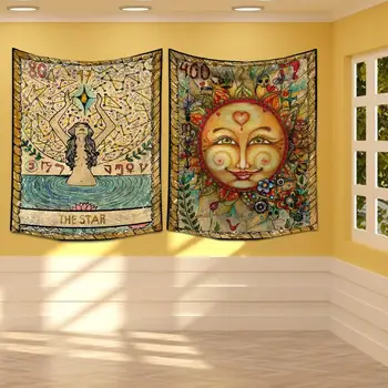 Tarot Gobelín Mandala Tarot Karty Vzor Deka Gobelín Indickej Hippie Mandala Slnka a Mesiaca Tlač Stene Visí Domova