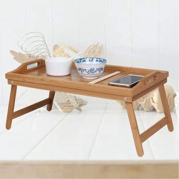 Prírodný Bambus Raňajky Slúžiace Zásobník s Rukoväť Slúži Raňajky v Posteli, alebo Použiť Ako Tv Stolík Skladacia Posteľ, Stôl Laptop Stôl