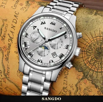 42mm Sangdo Business sledovať Automatickom Vietor pohyb Sapphire Crystal Mechanické multifunkčné pánske hodinky 052S