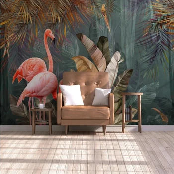 Vlastné Nástenné Tapety Moderný Minimalistický Tropických Rastlín Lesa Flamingo Obývacia Izba, TV joj, Nástenné Maľby