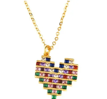 Srdce multicolor micro pave cz zirkón cubic zirconia náhrdelník medi Clavicle pozlátené Had Reťazca Choker Príveskom hcg4