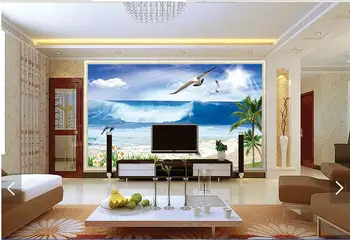 3D foto tapety vlastné 3d nástennú maľbu, tapety Kokosový palm beach delfíny čajka krajiny obrazy 3d obývacej miestnosti dekorácie