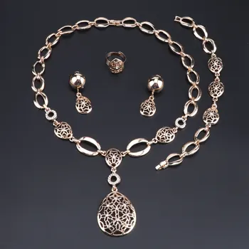 OEOEOS Ženy Afriky Korálky Šperky Set Dubaj Svadobné Šperky Sady Pre Svadobné Zlatá Farba Indickej Vyhlásenie Náhrdelníky Náušnice Nastaviť
