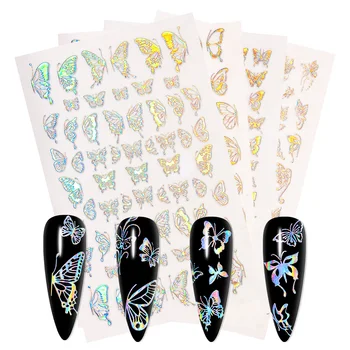 SPLNENIE CEZ 4/8 Ks 3D Butterfly Nail Art Nálepky Nastaviť Kvet Obtlačky Laser Motýľ Kvet Manikúra Tools Nail Art Decoration