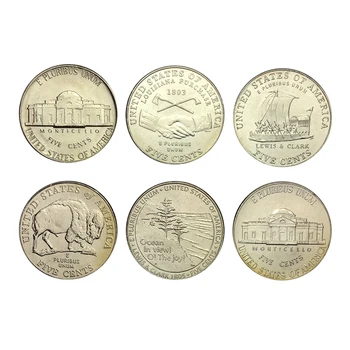 Spojené Štáty 5 Centov Jefferson Pamätné Mince 6 Kompletnú Sadu Vydávajúcich Mince Pôvodná Minca Reálne Unc