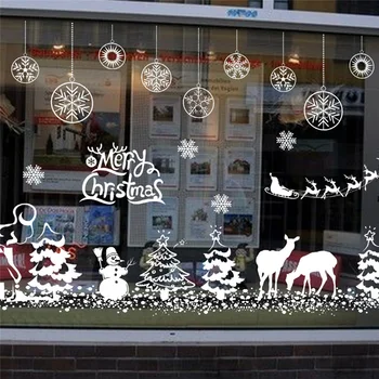 Osláviť Vianočné Samolepky Na Stenu Pre Obchod Office Home Dekorácie Biele Vianoce Festival Tému Nástennú Maľbu Umenie Diy Okno Odtlačkový