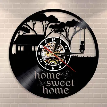 Dieťa Kyvné V Strome Wall Art Nástenné Hodiny Home Sweet Home Vinyl Nástenné Hodiny Šťastné Detstvo, Kolaudačné Párty Stene Hodinky Darček