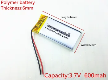 3.7 V, 600mAh 602244 Lithium Polymer Li-Po li ion Nabíjateľnú Batériu buniek Pre Mp3 MP4 MP5 GPS