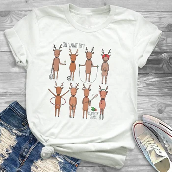 Ženy Cartoon Kávy Koberčeky Nový Rok Tlače Veselé Vianoce Dámske Top Tričko T-Shirt Žena Graphic Tee Tričko Tees T-shirts