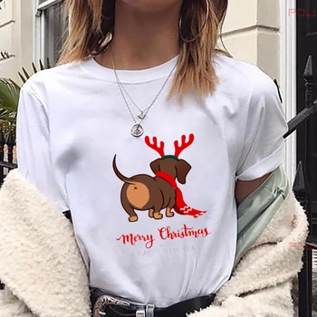 Žena T-shirt Jazvečík Kawaii Vianočné Tees Ženy T-Shirt Móda, Psie Grafické Tričká Krátky Rukáv Harajuku Topy Čaj