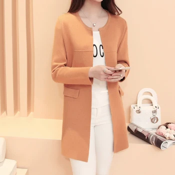 Bunda na jar a na jeseň šaty nové kórejská verzia mid-dlhé voľné študent pletený sveter dámskej módy v roku 2019