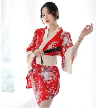 Japonské Kimono Ženy Sexy Exotické Bielizeň Nastaví Tlač Polovičný Rukáv Hlboké V-neck Kawaii Vianočné Bielizeň, Župan Krátky Župan Hot