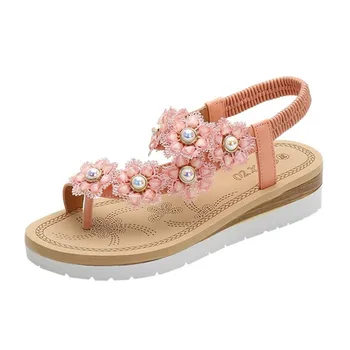 BEYARNE ženy ženy Toepost kvet pearl elastické kapely pláži Rímske sandále s prekríženými ramienkami sandále