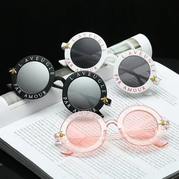 Retro Okrúhle Slnečné Okuliare Ženy Značky Dizajnér Anglické Písmená Bee Kruhu Slnečné Okuliare Módne Ženské Odtiene Oculos