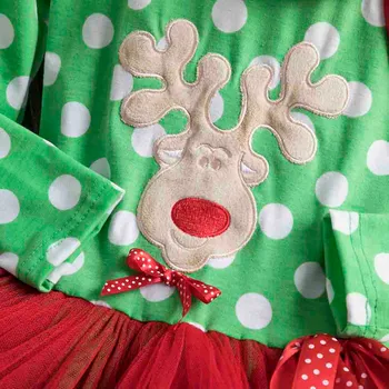 Batoľa Detská Dievčatá Dlhý Rukáv Vianočné Jeleň Dot Tlače Tylu Šaty Oblečenie
