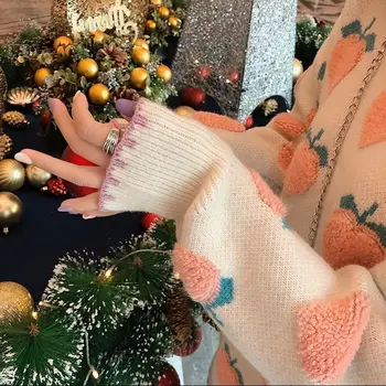 Broskyne jahody sveter žena škole štýl 2020 nové voľné vonkajšie nosenie jeseň a v zime husté vnútorné nosiť módne pulóver