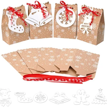 24PCS Vianočné Tašky Darčekové Tašky na Vianočné Dobroty Tašky Väčšinu Sortimentu Kraft Papier Dovolenku Tašky