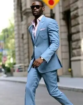 2021 Najnovšie Kabát Nohavice Svetlo Vzory Modrá Bielizeň Bežné Odevy Na Zákazku Pre Človeka Street Style Slim Fit 2 Kus Terno Masculino 39