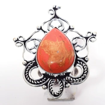 Originálne Červený Jaspis Prsteň Strieborný Obal cez Meď , Ručne Vyrobené Ženy Šperky darček , Veľkosť: 5.5 , R6430