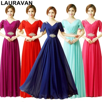 Skromný nevesty slúžku, červené, modré, fialové dámske bridesmaid, formálne šaty elegantné šifón tvaru s spp rukávmi šaty, dlhé šaty